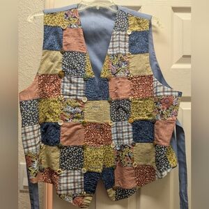 Vintage handmade patchwork waistcoat NWOT lined. Fits as a size 12 cotton